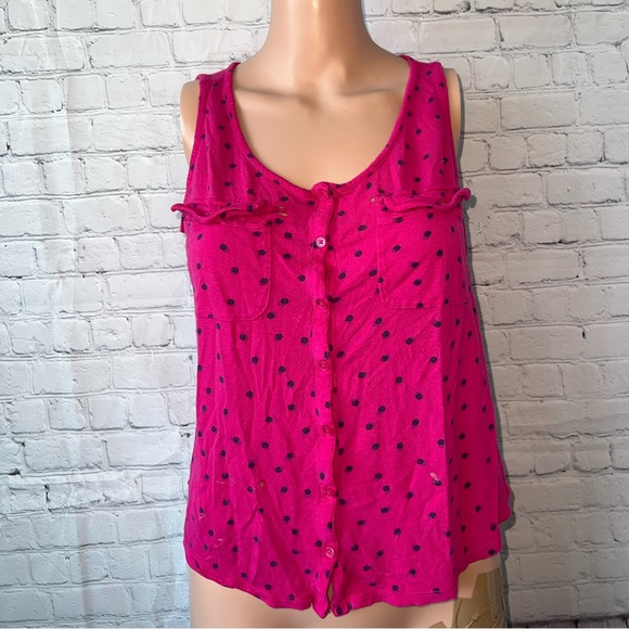 Old Navy Tops - old navy pink & blue polka dot tank top size M